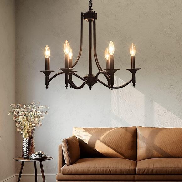 Pretoy Other - Black Farmhouse Chandelier Iron Chandeliers for Dining Room Light Fixture 6-Ligh